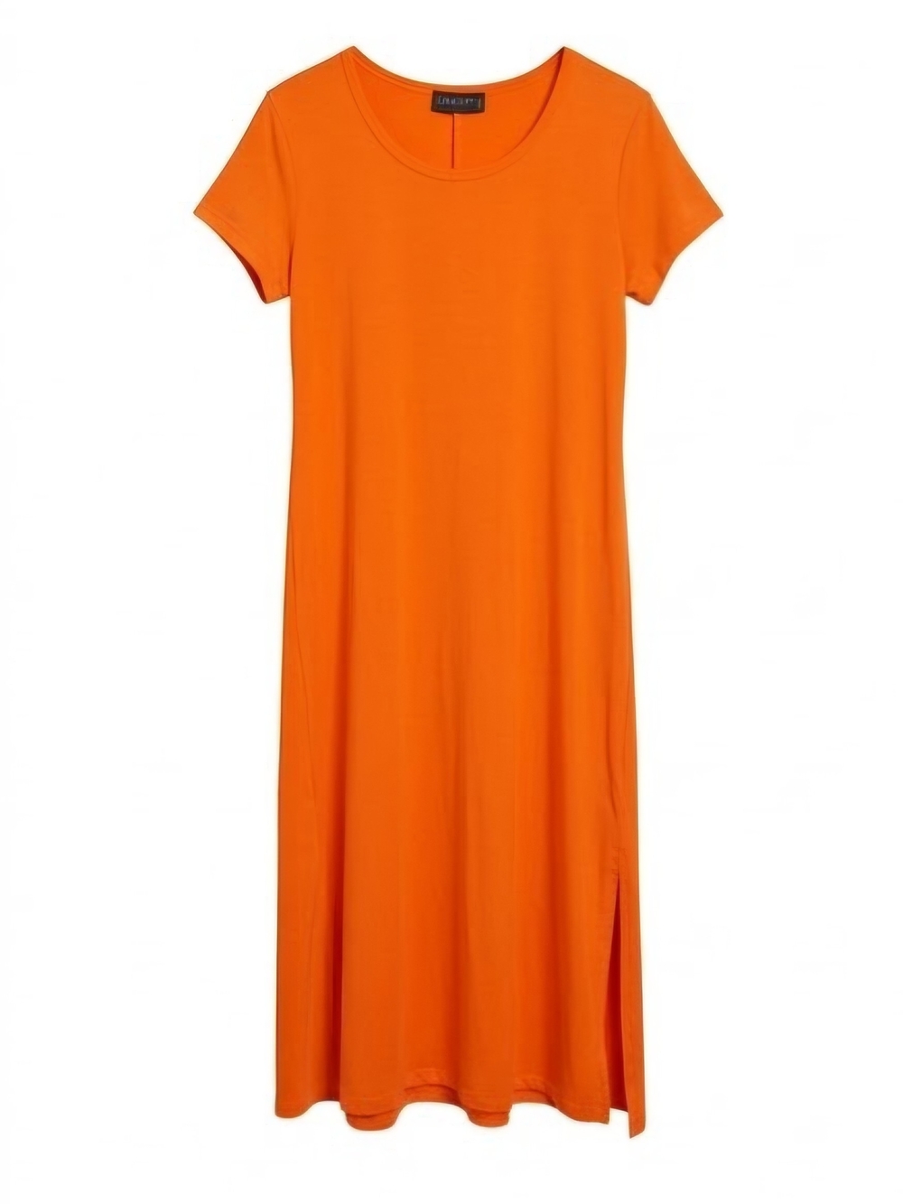 Scarlett Orange Short-Sleeve Scoop-Neck Midi Dress
